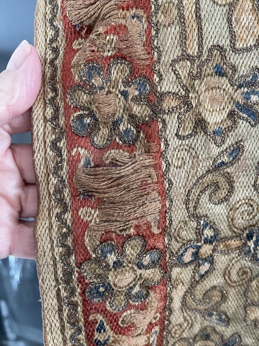 Tenture tapisserie murale Orientale XIXème rosaces arabesques fils métalliques-photo-3