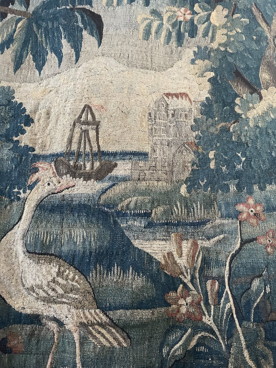 Tapisserie  Manufacture Royale d'Aubusson   .Rare Verdure   au bateau  et architecture XVIIIème-photo-2