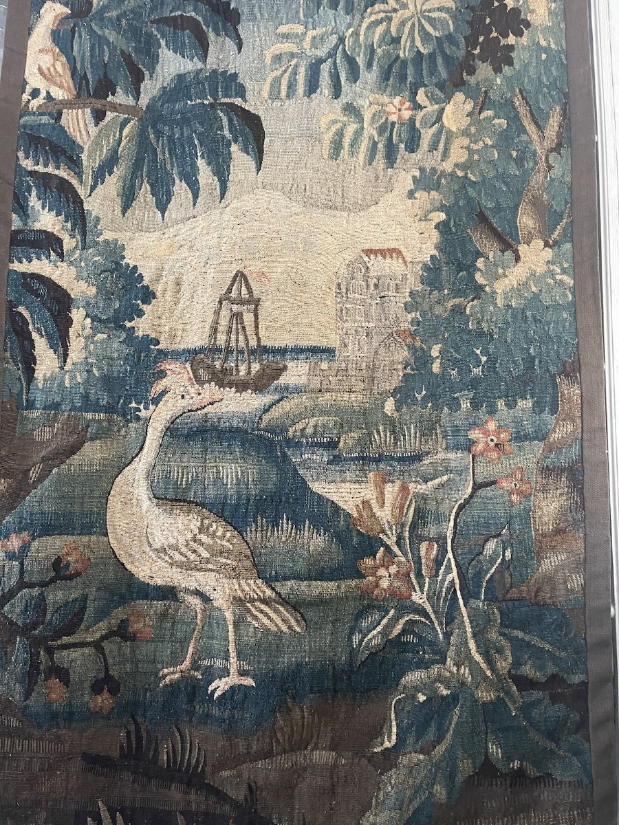 Tapisserie  Manufacture Royale d'Aubusson   .Rare Verdure   au bateau  et architecture XVIIIème-photo-3