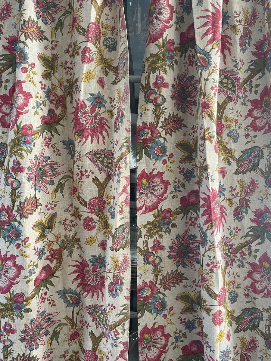 Paire de rideaux en lin au décor d'Indienne  tentures -photo-5