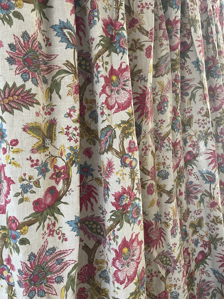 Paire de rideaux en lin au décor d'Indienne  tentures -photo-7