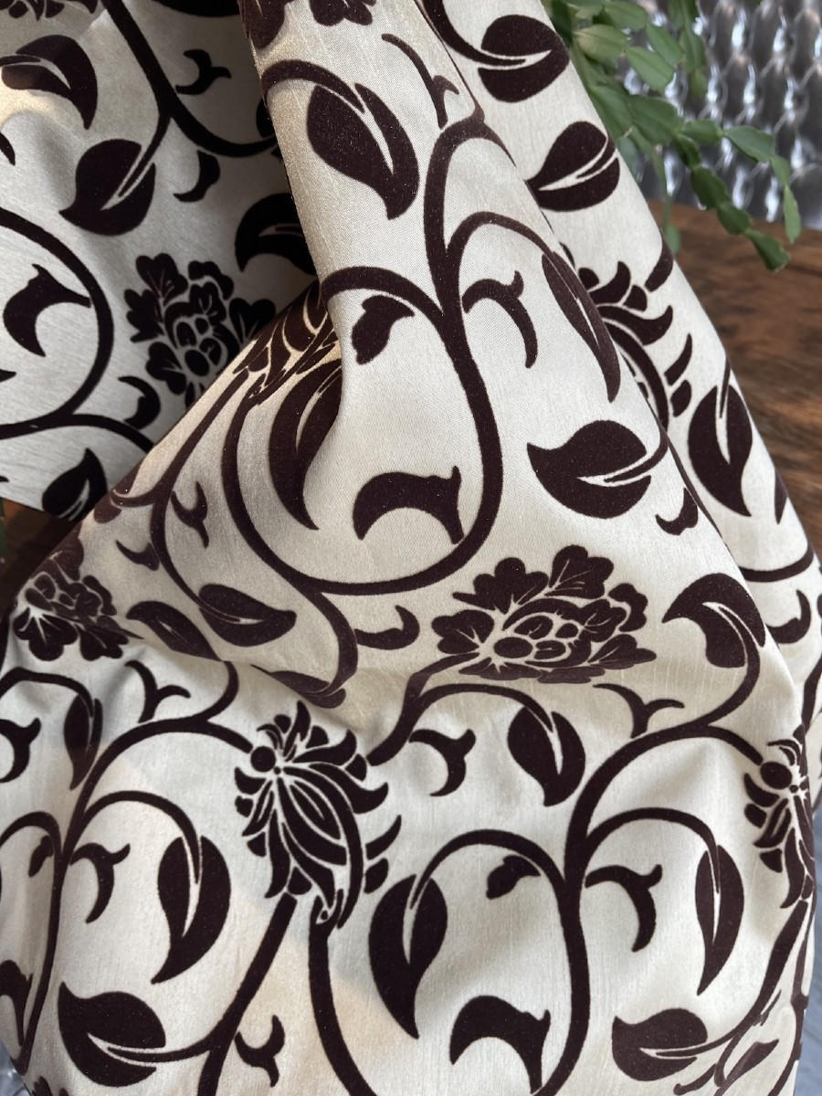 Large Length Of Iridescent Beige Fabric With Velvet Pattern For Curtains And Drapes