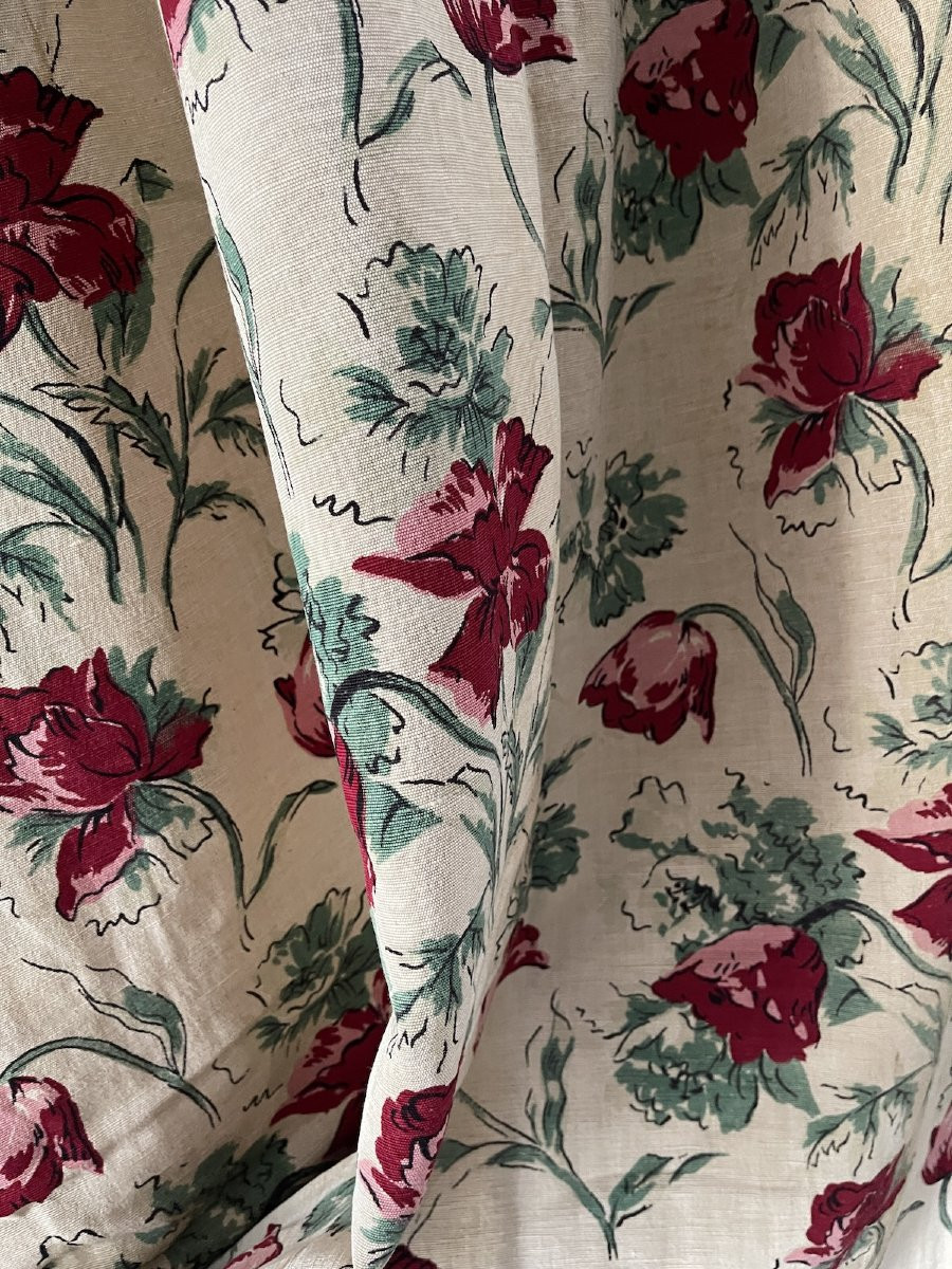 Paire De Rideaux En Lin Au Décor De Tulipes – Esprit Bucolique & Vintage-photo-3