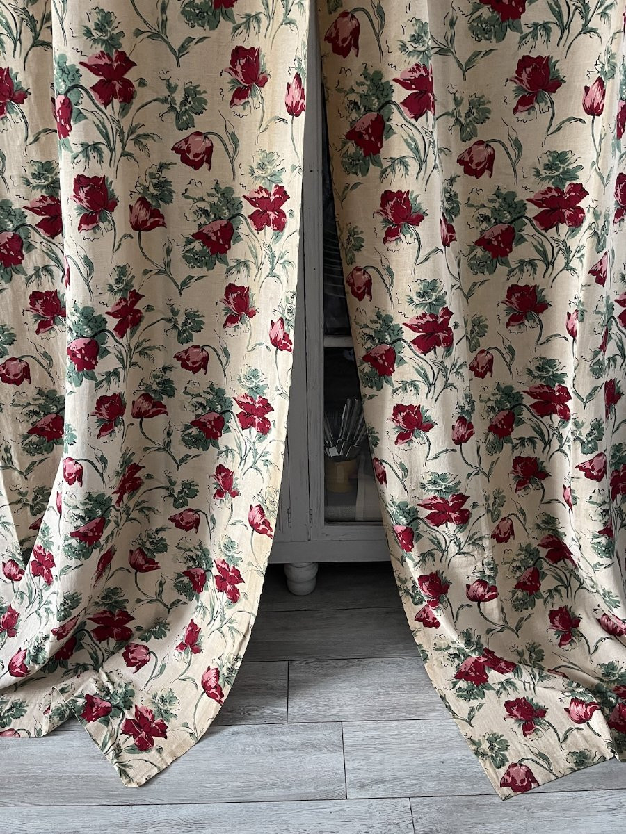 Paire De Rideaux En Lin Au Décor De Tulipes – Esprit Bucolique & Vintage-photo-4