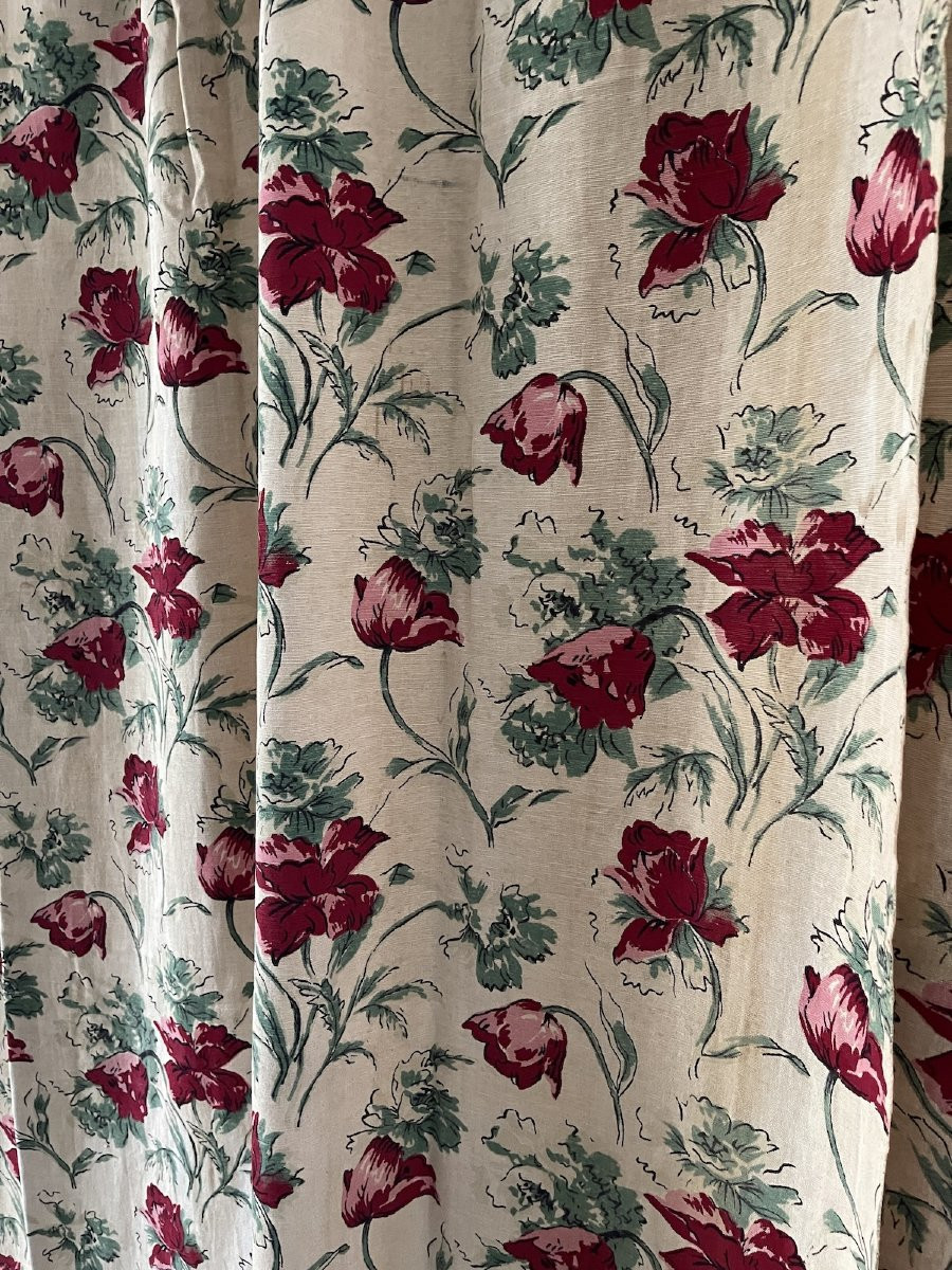 Paire De Rideaux En Lin Au Décor De Tulipes – Esprit Bucolique & Vintage-photo-1