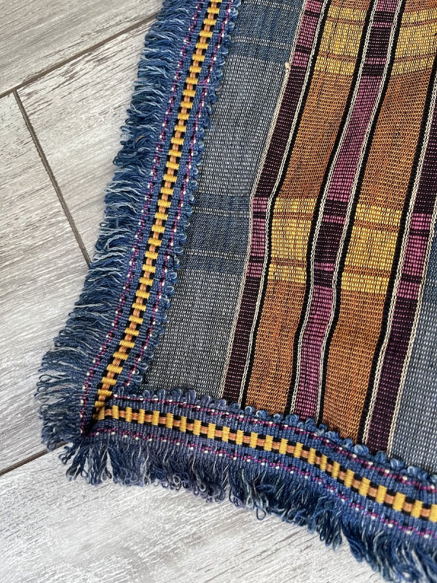 Pair Of Late 19th Century Curtains – Woven In Shades Of Blue And Gold, Trimmed With Fringed Braid-photo-3