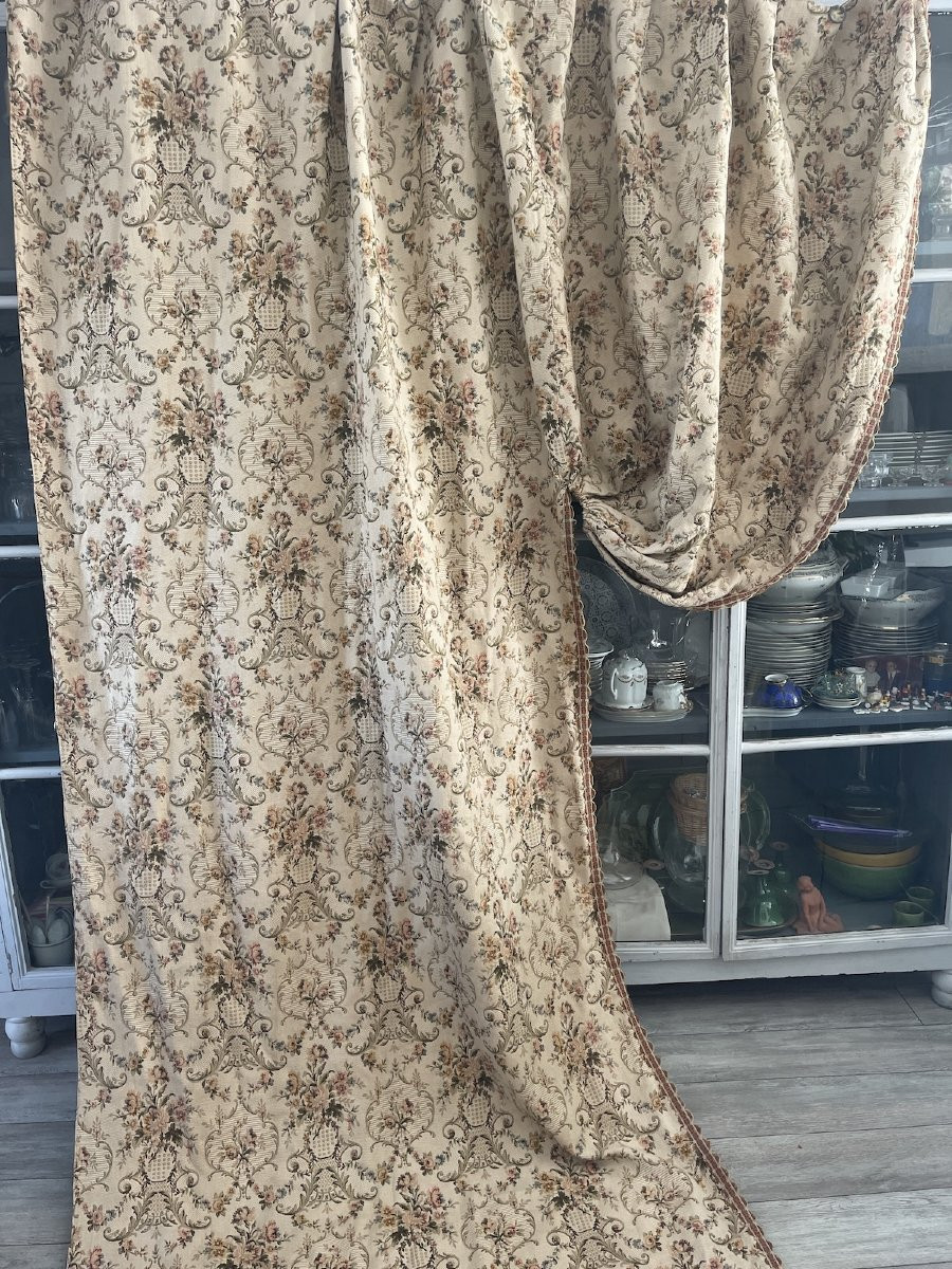 Rideau de Porte en Étoffe d’Ameublement au Décor Floral  , tenture ancienne-photo-6