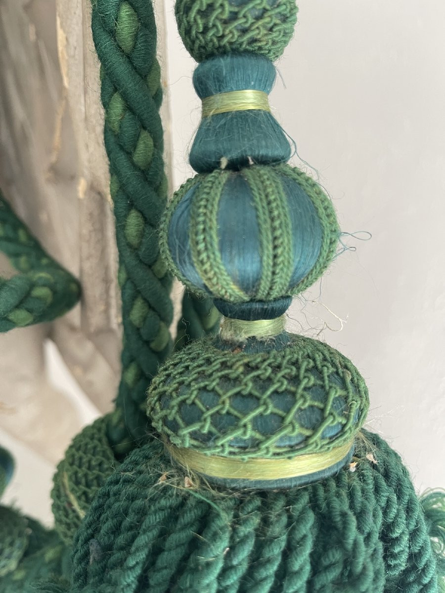 Paire d’Embrases  double Passementerie – Soie Verte – Assorties aux Rideaux en Velours – XIXᵉ-photo-2