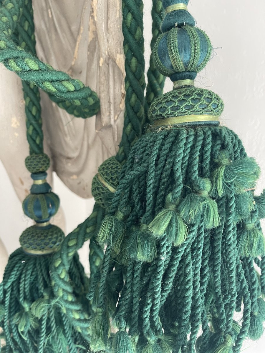 Paire d’Embrases  double Passementerie – Soie Verte – Assorties aux Rideaux en Velours – XIXᵉ-photo-7