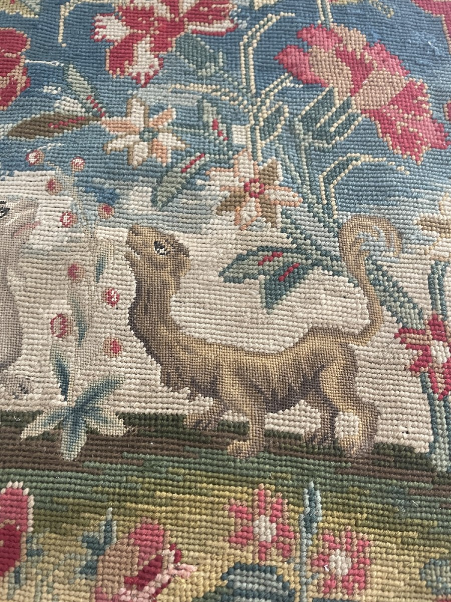 18th-century Armchair Cover In Petit Point Tapestry With Floral And Animal Decoration-photo-2