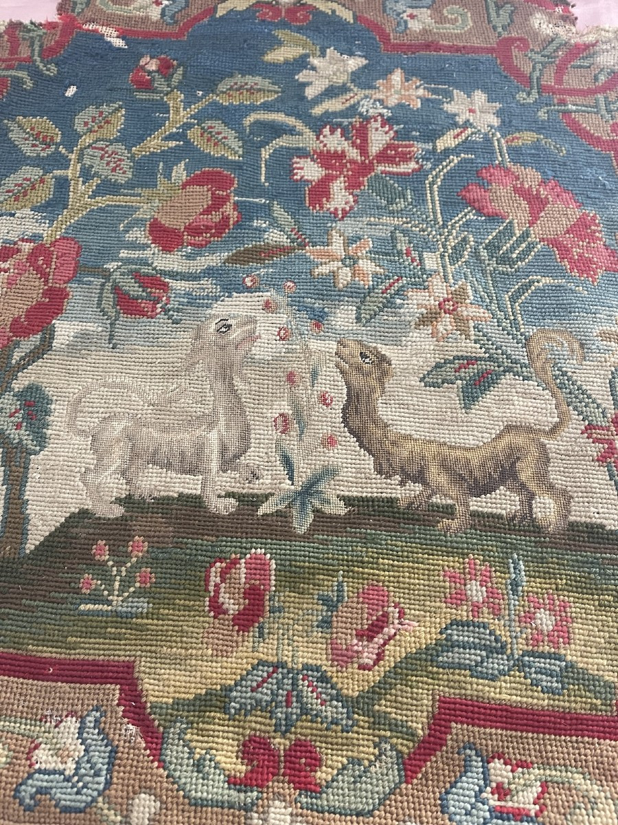 18th-century Armchair Cover In Petit Point Tapestry With Floral And Animal Decoration-photo-3