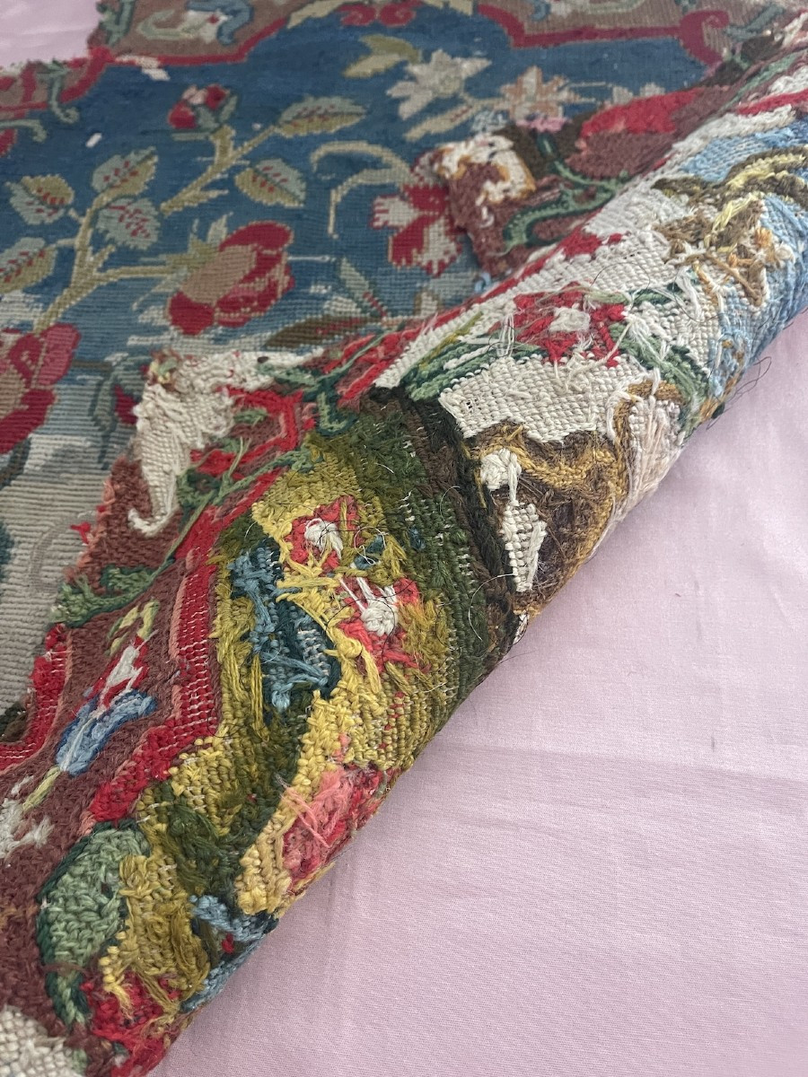 18th-century Armchair Cover In Petit Point Tapestry With Floral And Animal Decoration-photo-4