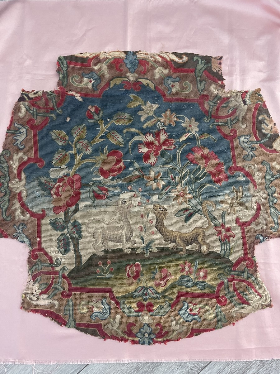 18th-century Armchair Cover In Petit Point Tapestry With Floral And Animal Decoration-photo-3