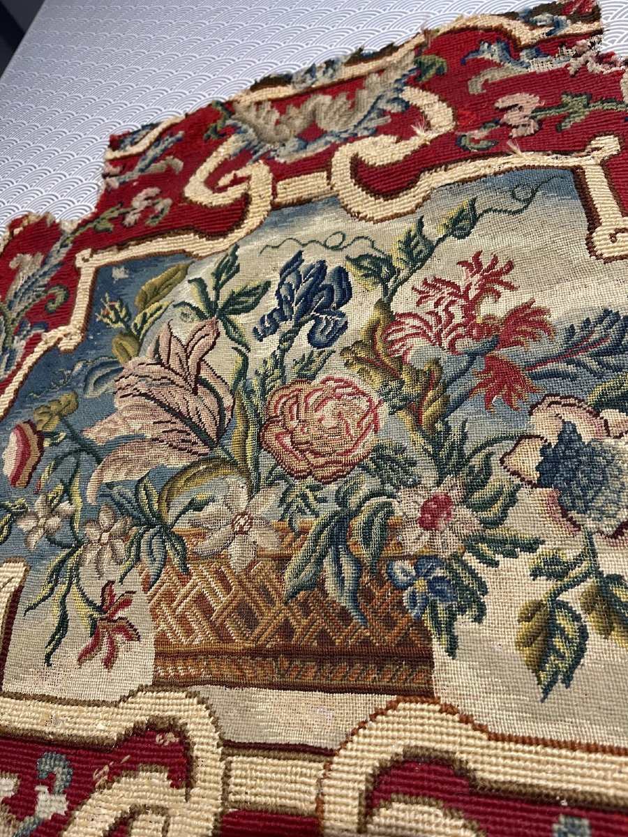  Petit Point Armchair Cover – 18th Century Tapestry, Floral Bouquet Design-photo-1