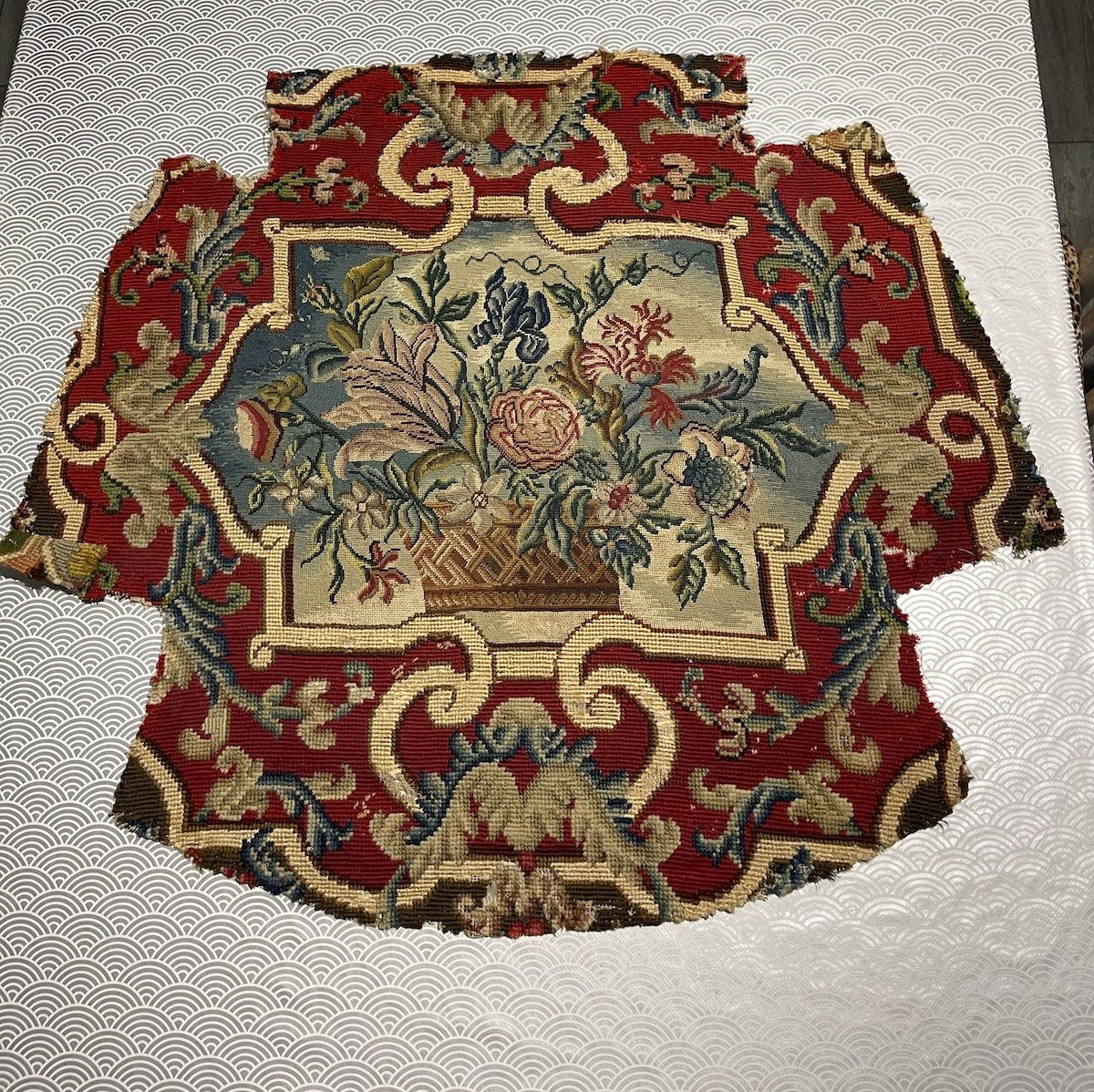  Petit Point Armchair Cover – 18th Century Tapestry, Floral Bouquet Design-photo-2