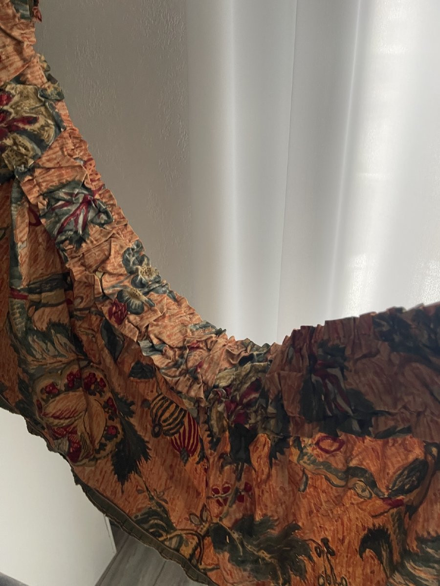 Cantonnière ancienne en tissu imprimé – décor floral et oiseaux, étoffe ancienne -photo-6