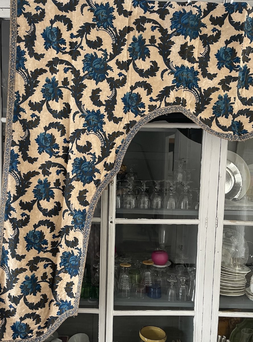 Printed Canvas Door Or Alcove Curtain – Blue Floral Scroll Design – 218 Cm-photo-5