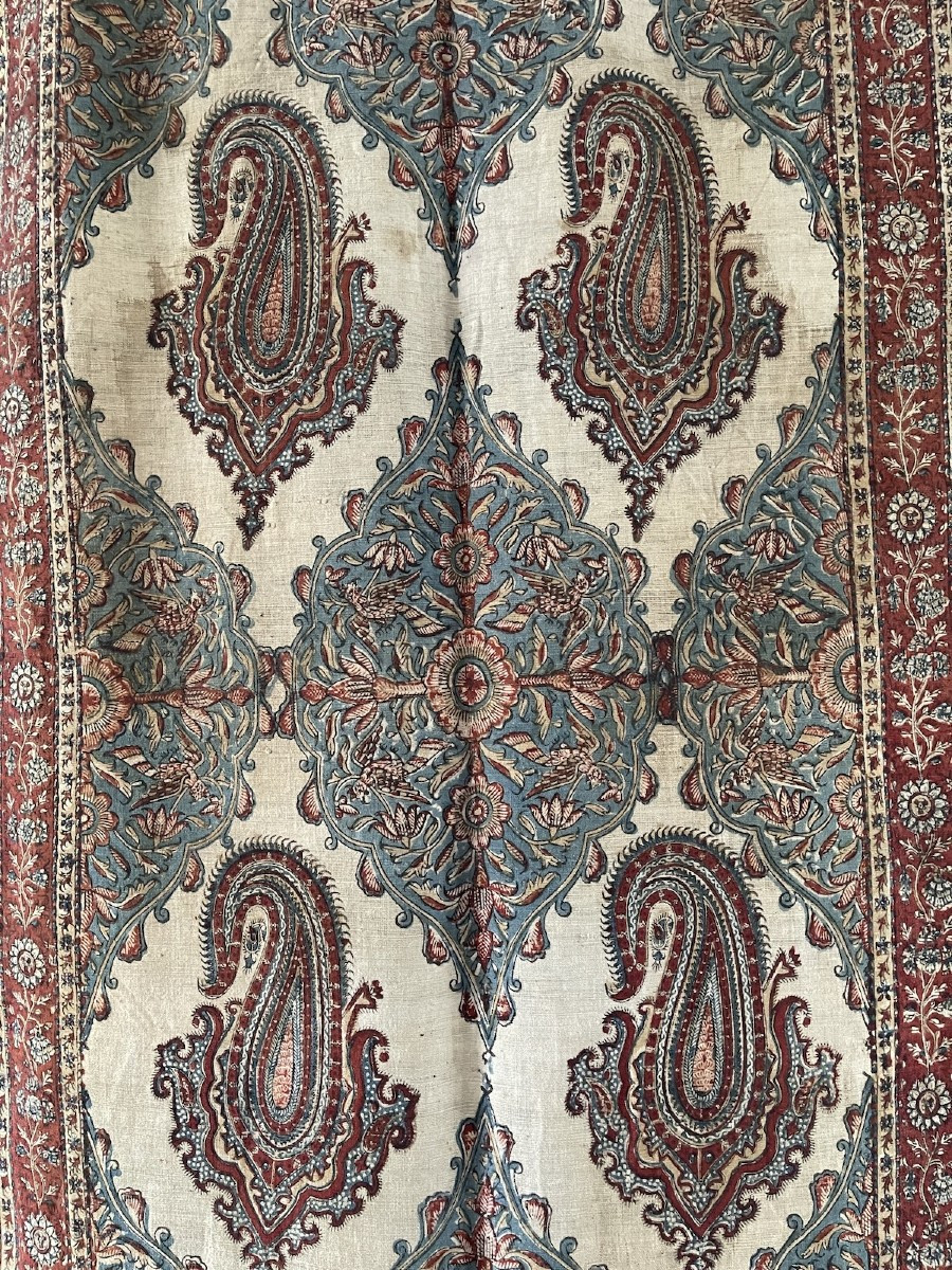 Kalamkari Ancien – Fin XIXᵉ / Début XXᵉ – Rideau ancien, tenture, Panneau Décoratif-photo-1