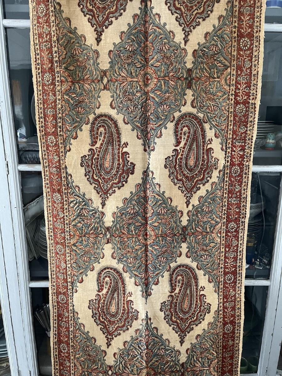 Kalamkari Ancien – Fin XIXᵉ / Début XXᵉ – Rideau ancien, tenture, Panneau Décoratif-photo-3