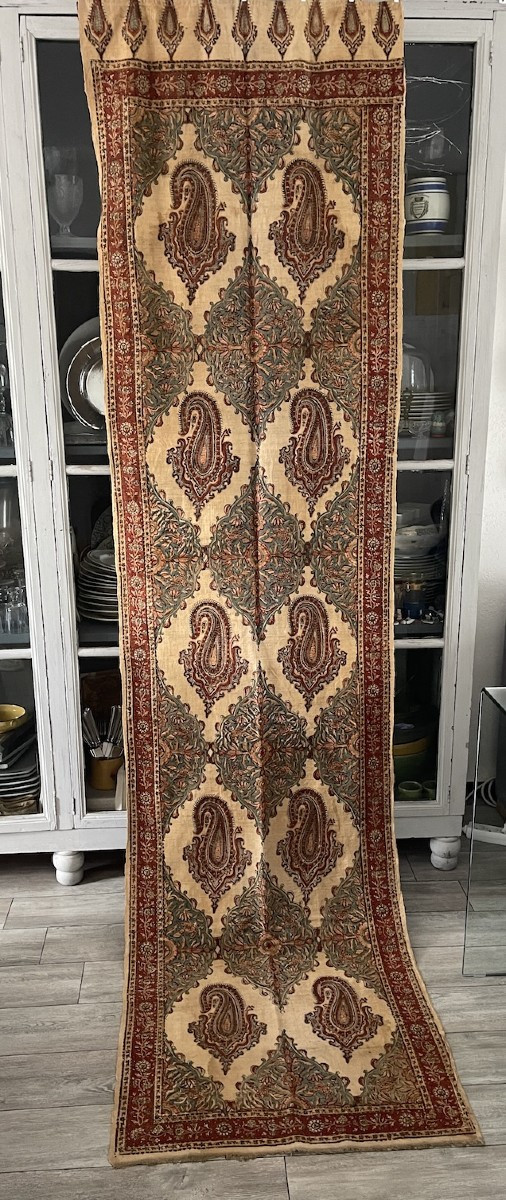 Kalamkari Ancien – Fin XIXᵉ / Début XXᵉ – Rideau ancien, tenture, Panneau Décoratif