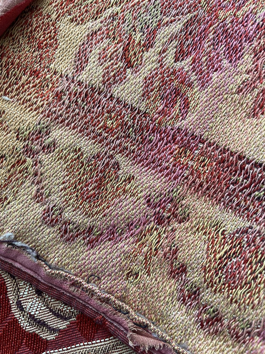 Tapisserie XIXe siècle fond rouge décor floral roses iris dahlias-photo-4