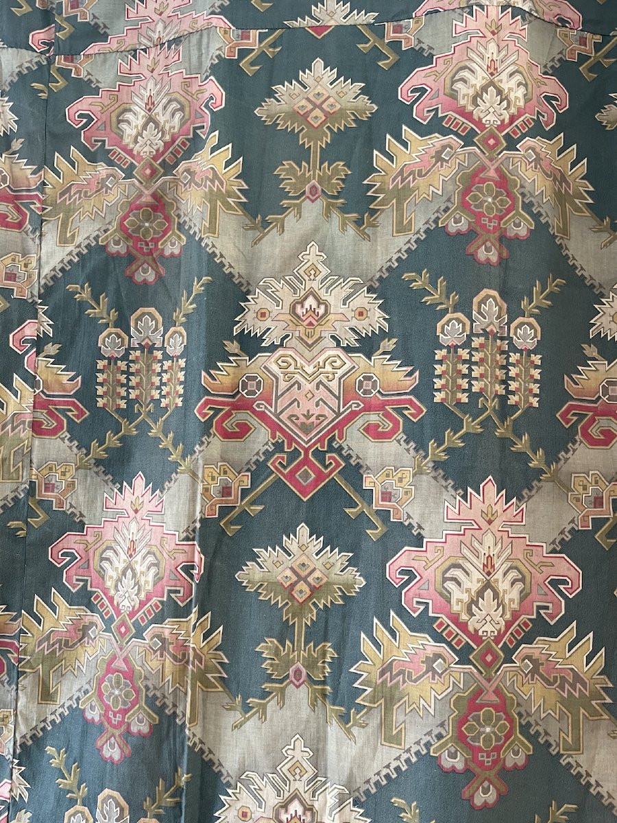 Pair Of Printed Cotton Curtains – Neo-oriental Decor – Napoleon III Period-photo-2