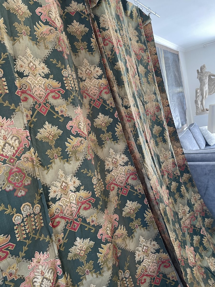 Pair Of Printed Cotton Curtains – Neo-oriental Decor – Napoleon III Period-photo-4