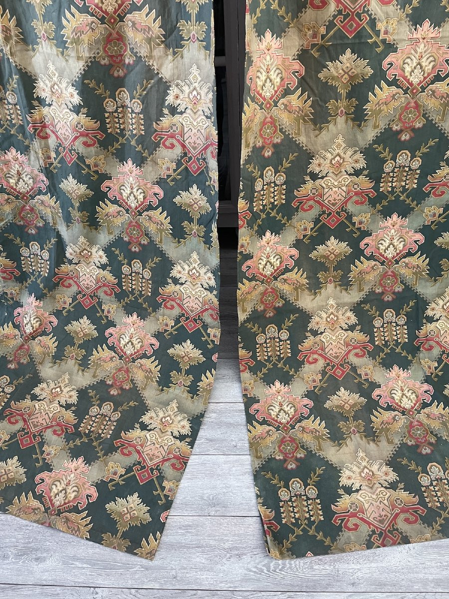 Pair Of Printed Cotton Curtains – Neo-oriental Decor – Napoleon III Period-photo-3