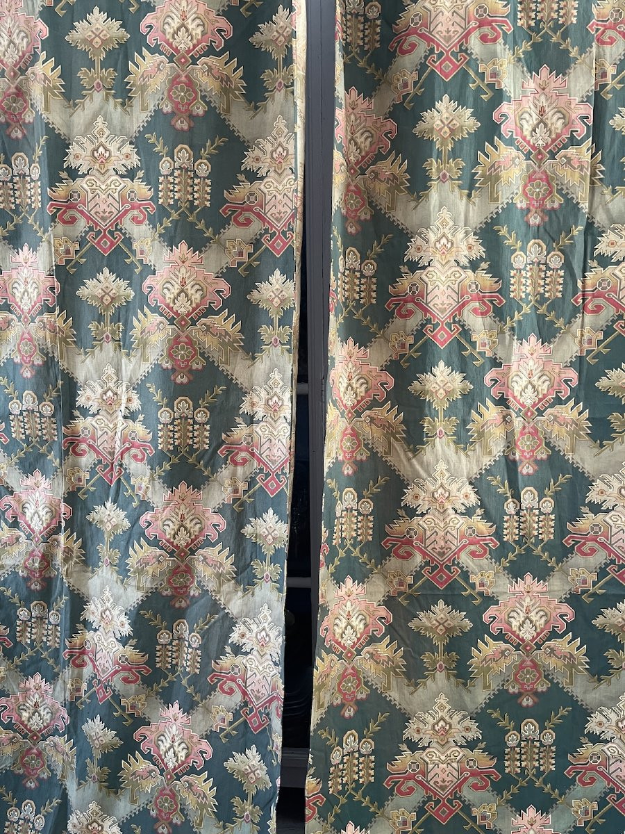 Pair Of Printed Cotton Curtains – Neo-oriental Decor – Napoleon III Period-photo-5