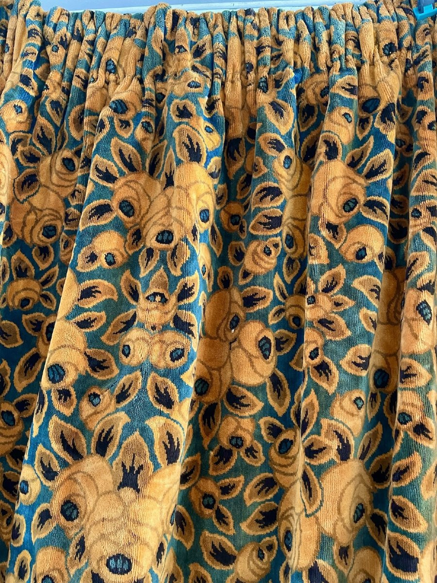 Pair Of Antique Art Deco Velvet Drapes Period 1925-photo-2