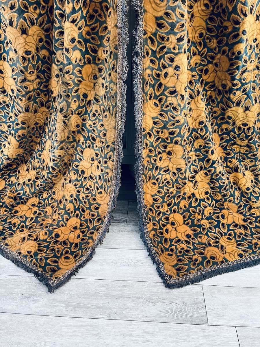 Pair Of Antique Art Deco Velvet Drapes Period 1925-photo-4