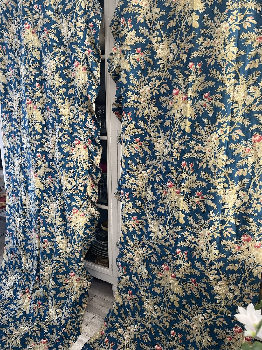 First Pair Of French Blue Curtains With Roses And Spring Flowers-photo-2