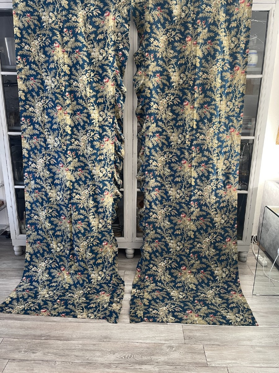 First Pair Of French Blue Curtains With Roses And Spring Flowers-photo-4