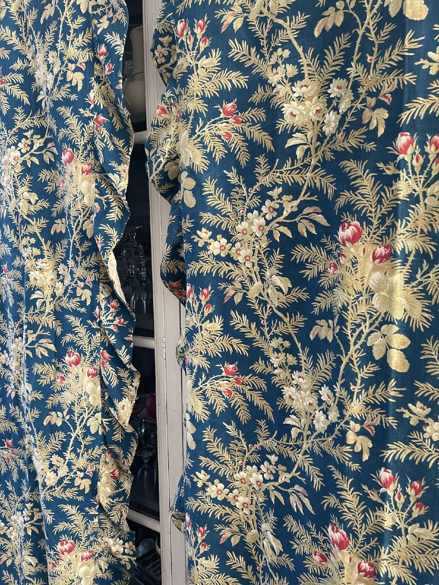 First Pair Of French Blue Curtains With Roses And Spring Flowers-photo-5