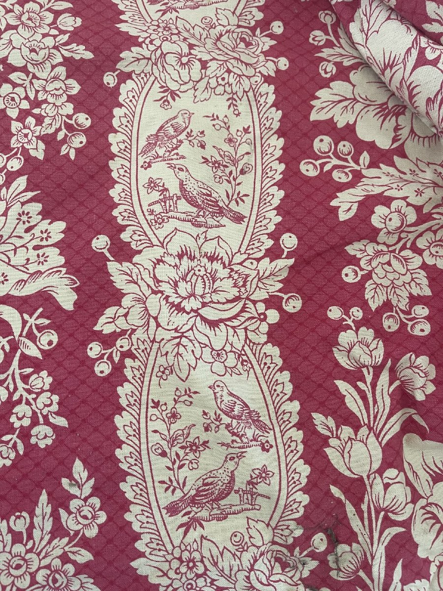 Pair Of Large Printed Curtains With Floral And Bird Motifs - Exceptional Fabric-photo-4