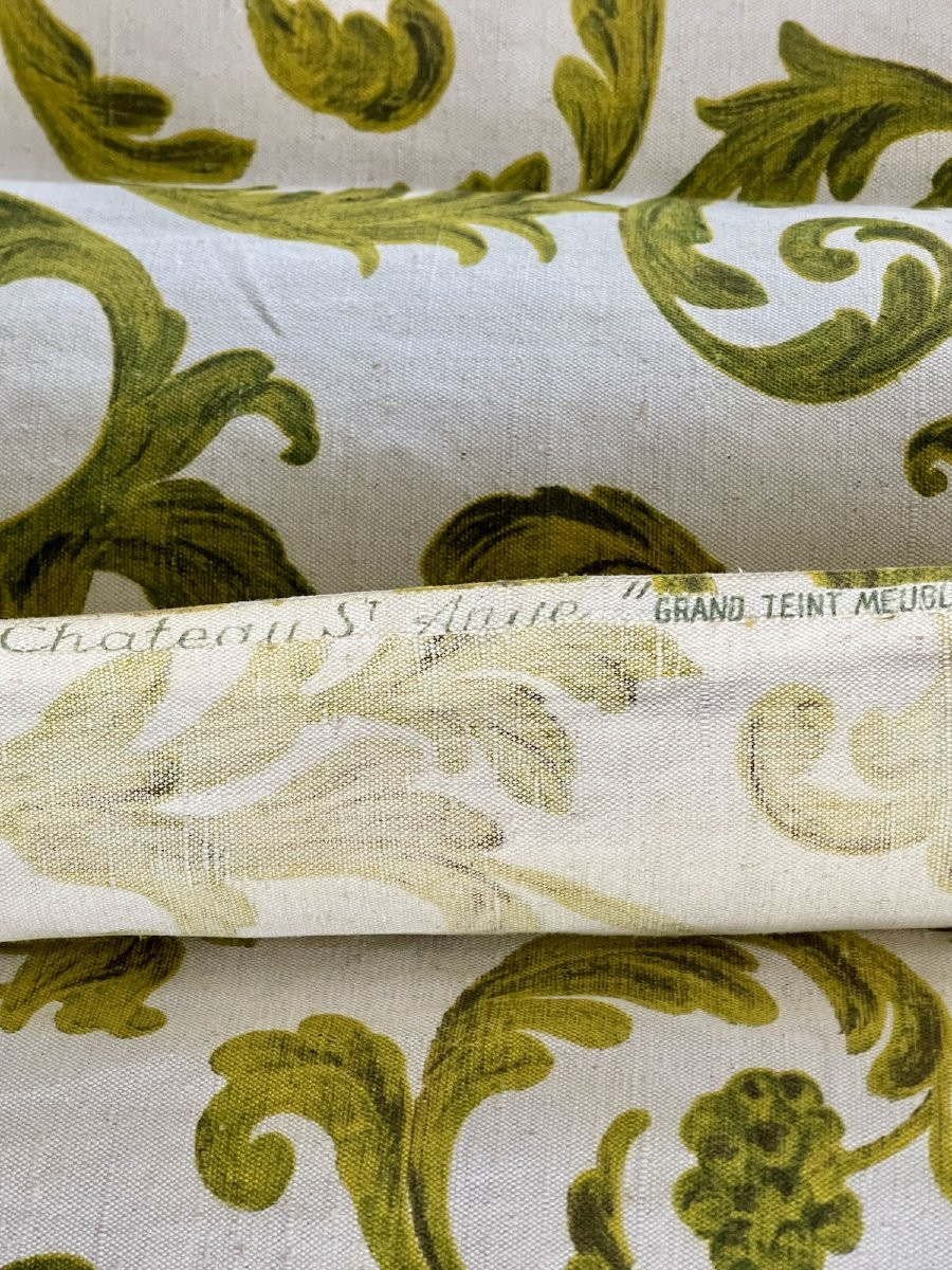 A Pair Of Baroque Printed Linen Curtains - 1970's. 4 Pairs Available-photo-1