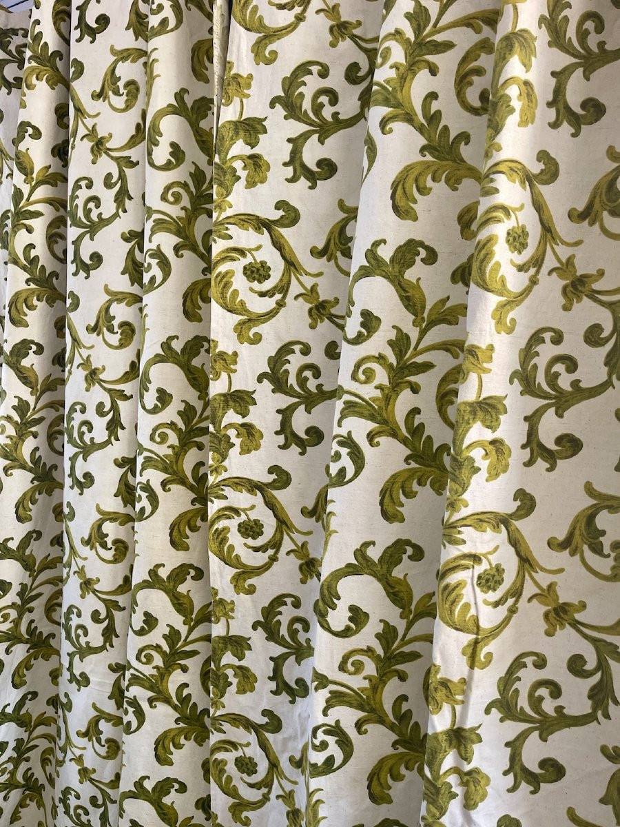 A Pair Of Baroque Printed Linen Curtains - 1970's. 4 Pairs Available-photo-6