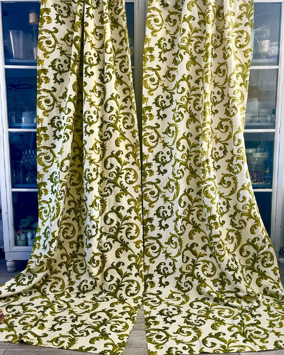 Seconde Paire de rideaux en lin imprimé esprit baroque 295 cm x 125 cm. 4 paires disponibles-photo-4