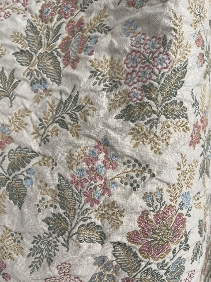 Pair Of Vintage Upholstery Curtains With Delicate Pastel Bouquets-photo-2