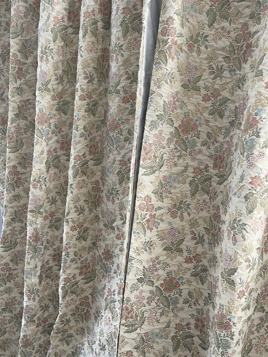 Pair Of Vintage Upholstery Curtains With Delicate Pastel Bouquets-photo-8