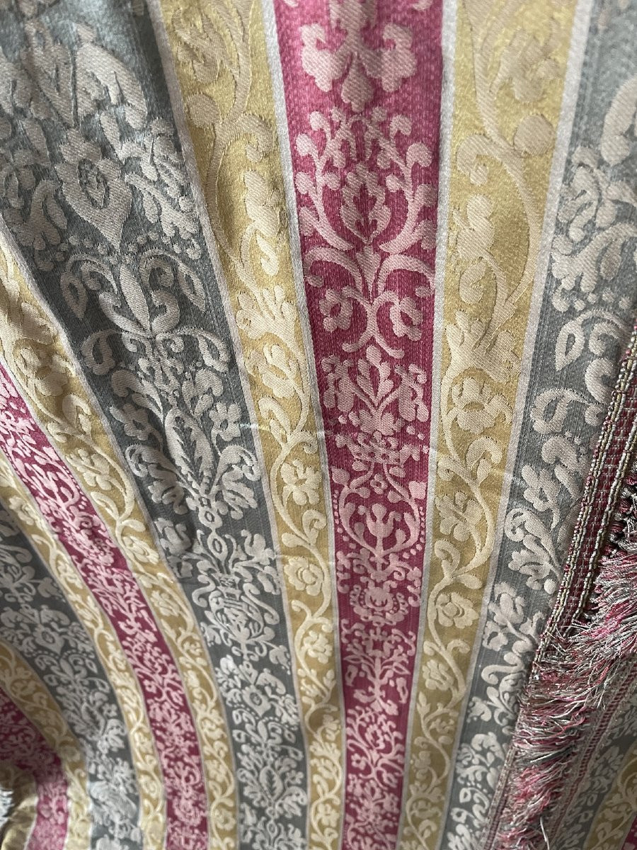 Paire de rideaux de château en soie damassée – XIXᵉ siècle -315 cm x 125 cm-photo-2