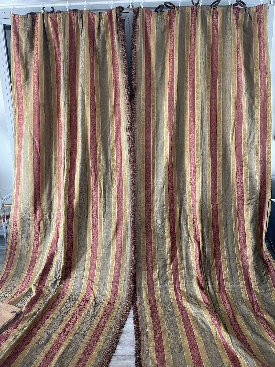 Paire de rideaux de château en soie damassée – XIXᵉ siècle -315 cm x 125 cm-photo-3