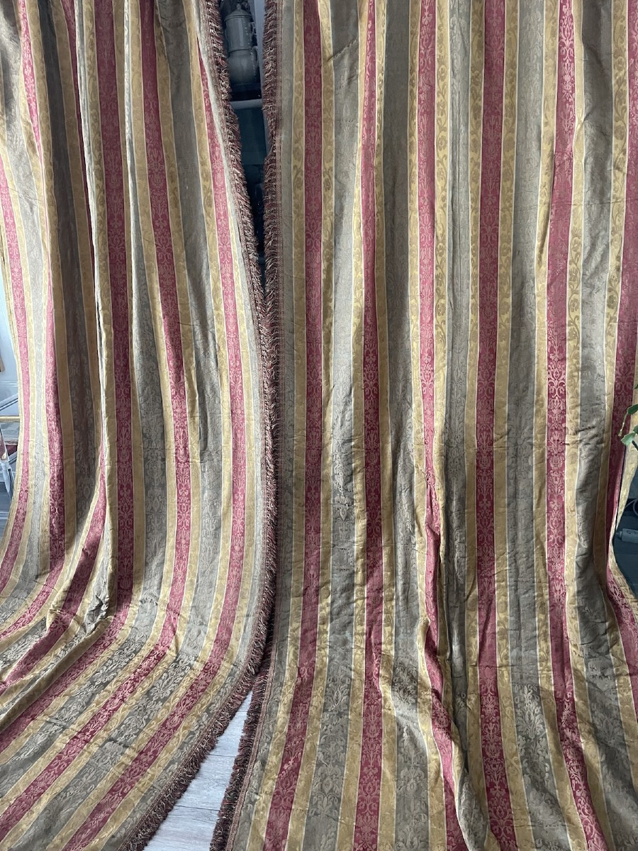 Paire de rideaux de château en soie damassée – XIXᵉ siècle -315 cm x 125 cm-photo-5