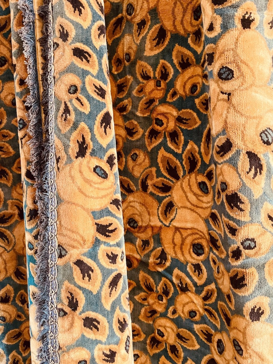 Paire De Rideaux Anciens Art Déco Tentures En Velours Epoque 1925-photo-2