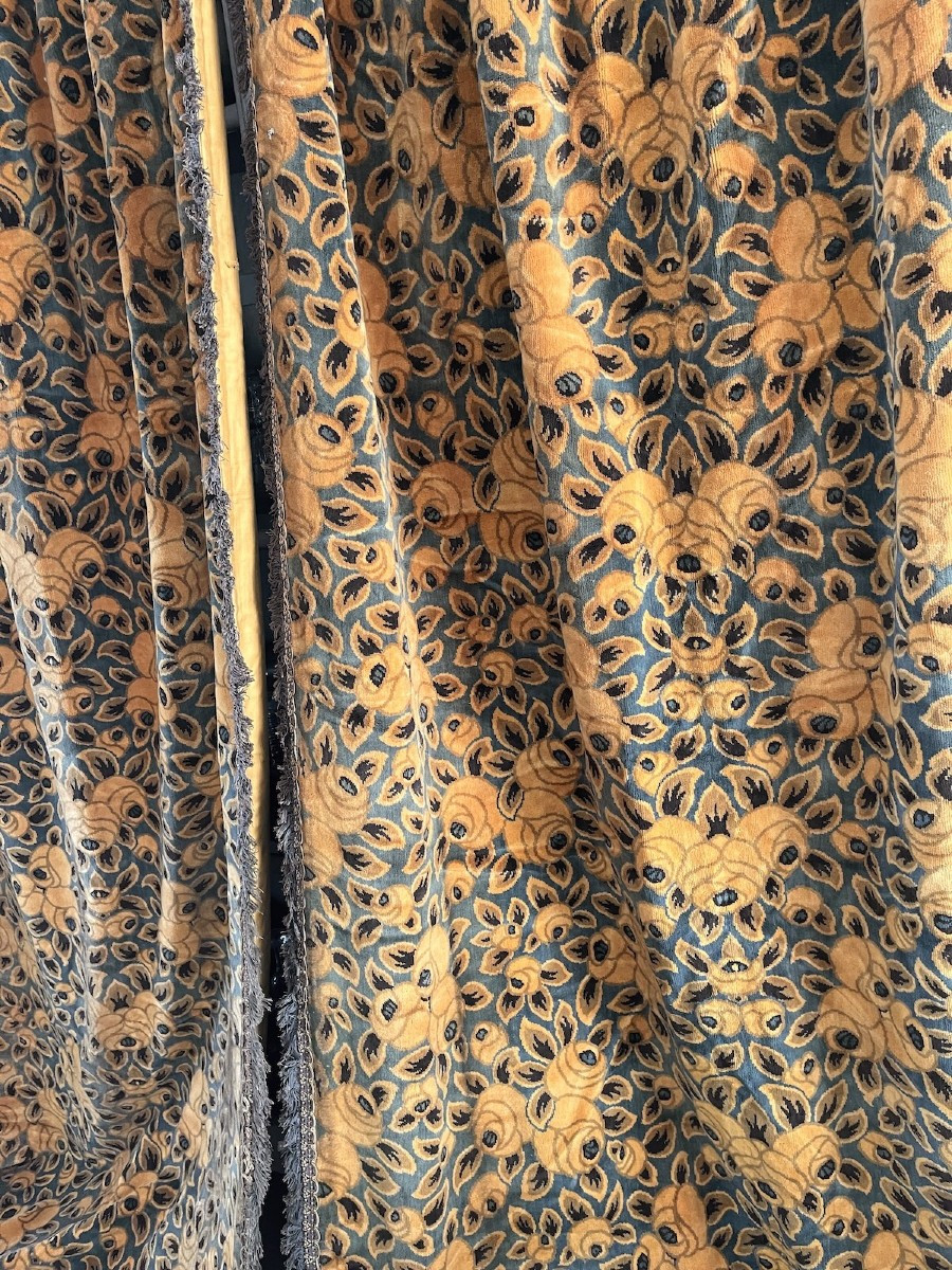 Paire De Rideaux Anciens Art Déco Tentures En Velours Epoque 1925-photo-1