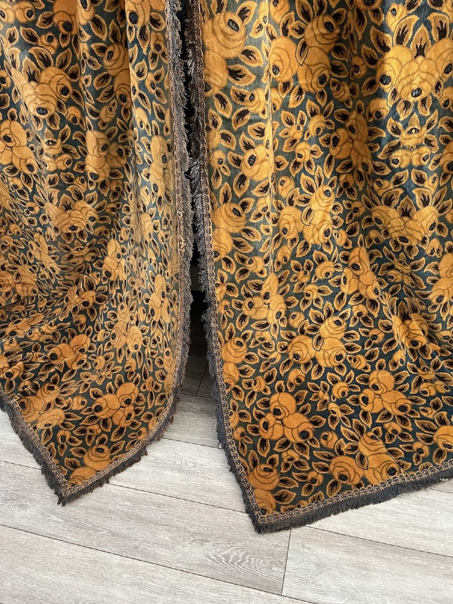 Paire De Rideaux Anciens Art Déco Tentures En Velours Epoque 1925-photo-3