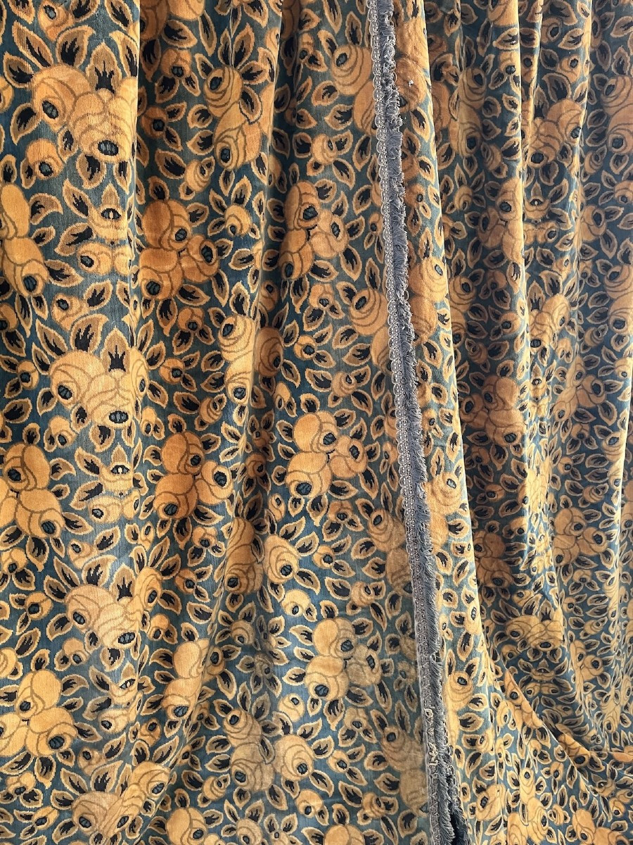 Paire De Rideaux Anciens Art Déco Tentures En Velours Epoque 1925-photo-7