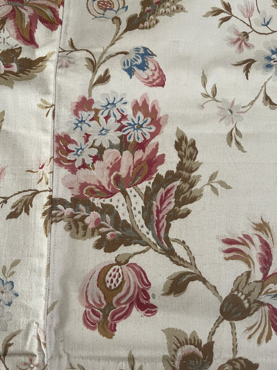 Paire De Rideaux Floraux Avec Doublure Et Anneaux Dorés , tentures  -photo-2