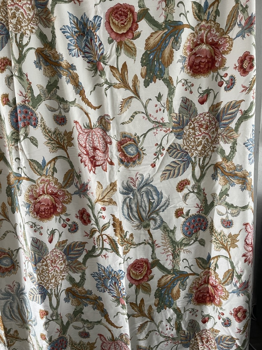 Paire De Rideaux Floraux Avec Doublure Et Anneaux Dorés , tentures  -photo-4