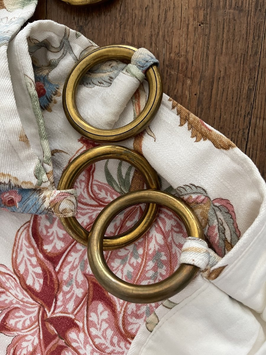 Paire De Rideaux Floraux Avec Doublure Et Anneaux Dorés , tentures  -photo-3